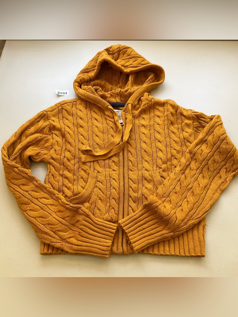 American Eagle Sweater Knit Cardigan Hoodie XS Mustard